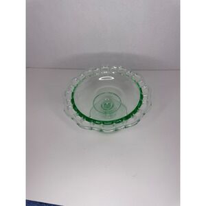 Vintage Green Depression Glass Compote Dish Open Lace Edge Footed Candy Bowl 6in